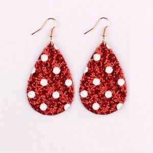 Atelier Sona Sparkly Reardrop Earrings in Red White Polka Dot